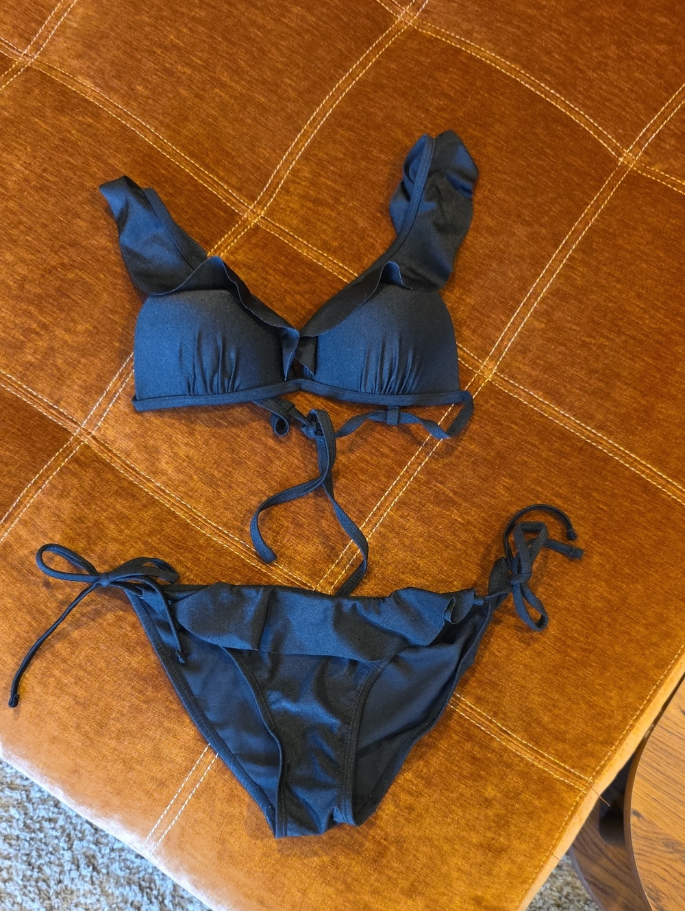 No Boundaries Black Ruffle Bikini Set